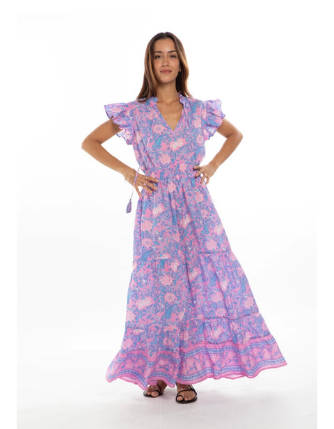 Bindu Anais Maxi Dress- Blue/Pink Flowers
