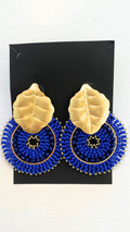 Gold Leaf with Blue Beaded earrings by Ximena Castillo