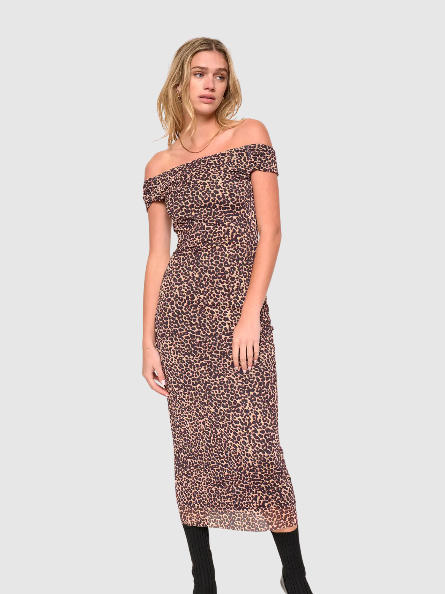 Larissa Mini Leopard Print Off The Shoulder Dress – Mod39