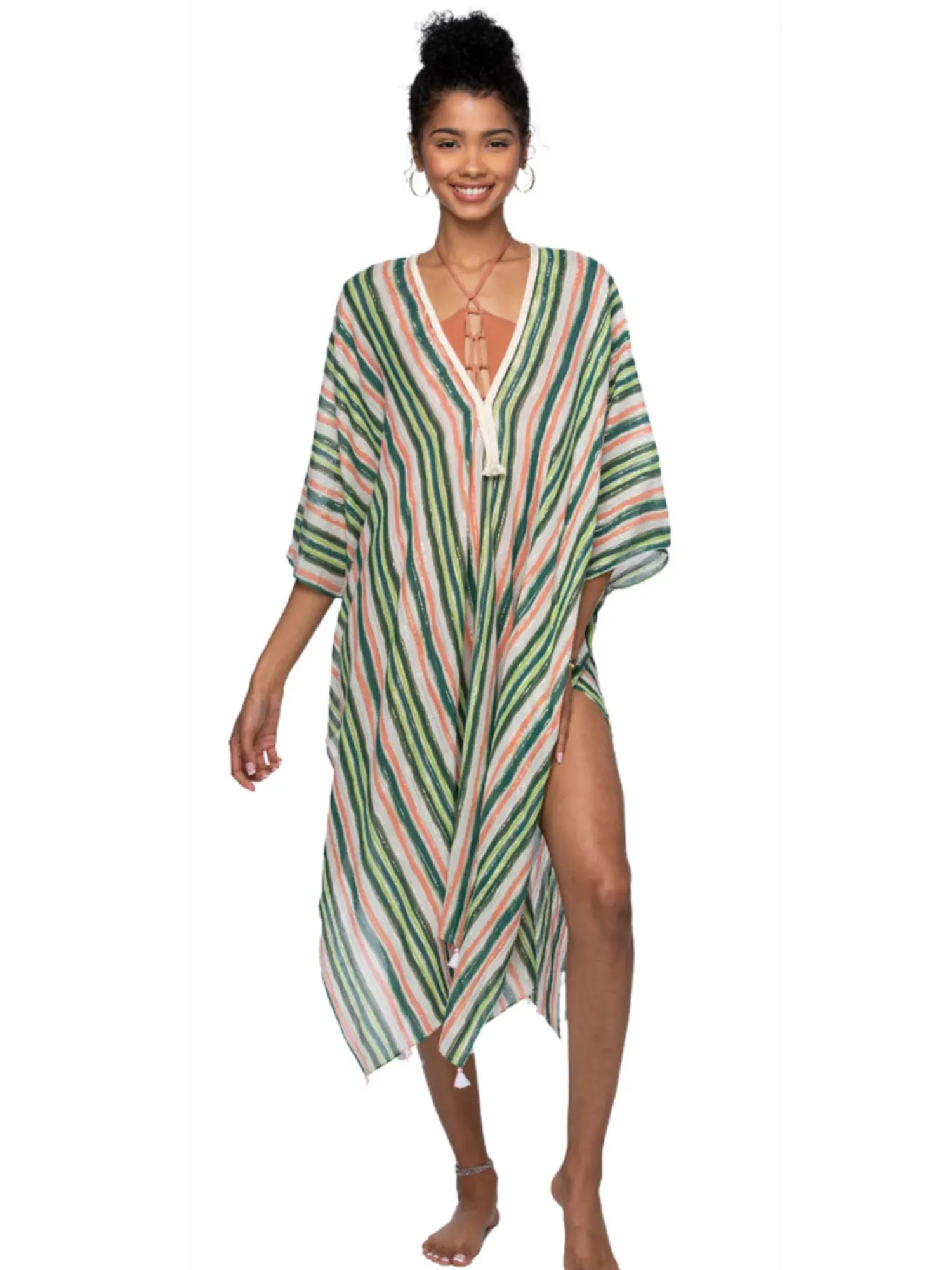 Pool to Party Citrus Stripe Print | Braided Kaftan Dress