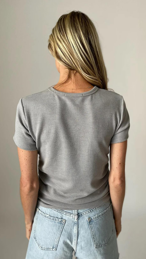 Six Fifty Maddy Ribbed Ruched Side Top Grey