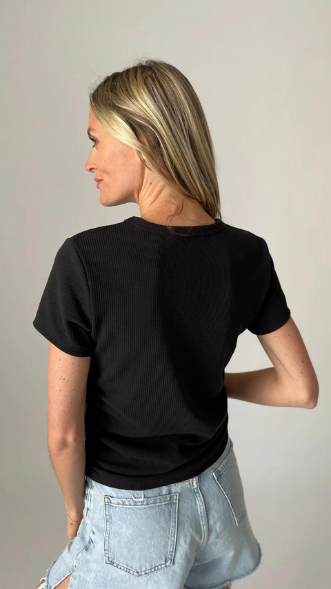 Six Fifty Maddy Ribbed Ruched Side Top Black