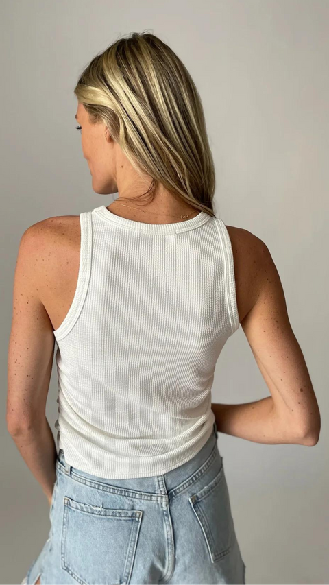 Six Fifty Sarah Ribbed Ruched Side Tank White