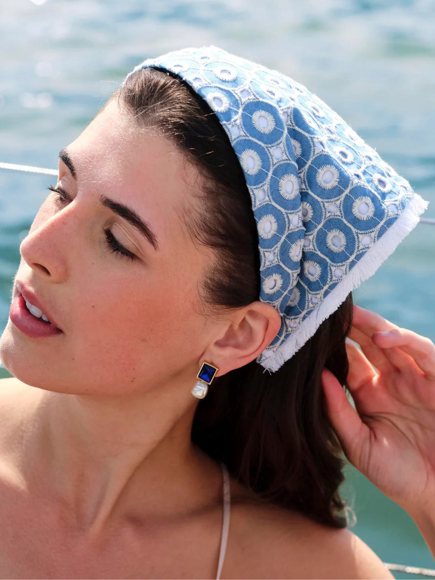 Lele Sadoughi Denim Eyelet Jackie Hankerchief Headband