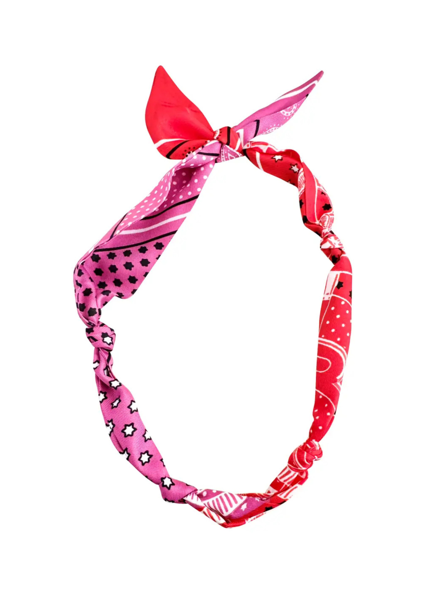 Knotted Carley Pink and Red Bandana Scarf Necklace