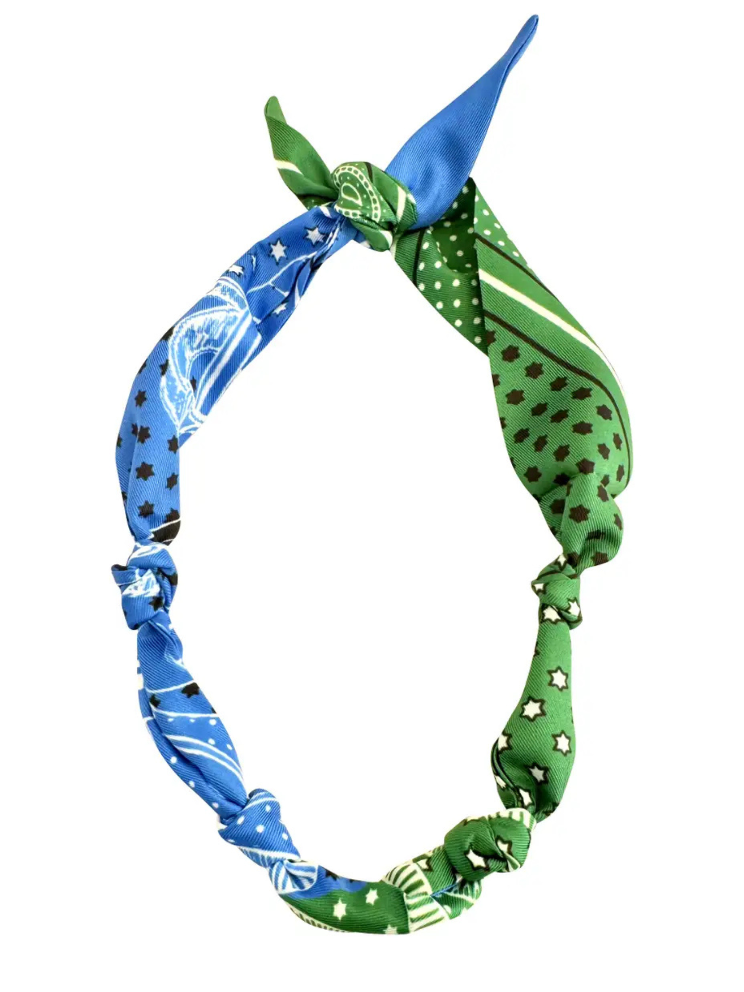 Knotted Carley Blue and Green Bandana Scarf Necklace