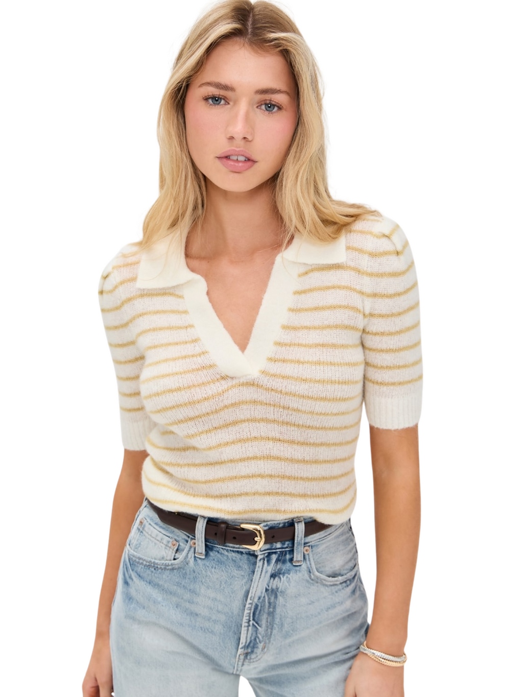 knit polo, everyday tops, stripe knit top