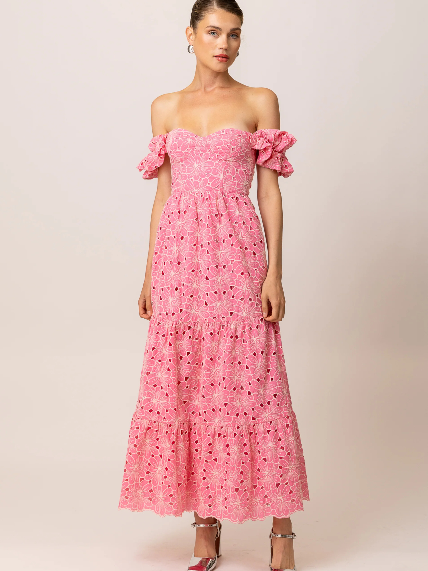 Floral embroidered eyelet dress, ruffle straps, dresses for summer weddings