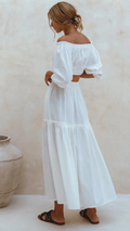Bali ELF Annabelle boho linen maxi skirt in white