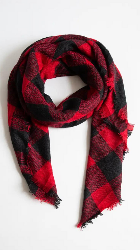 Red and Black Buffalo Check Blanket Scarf