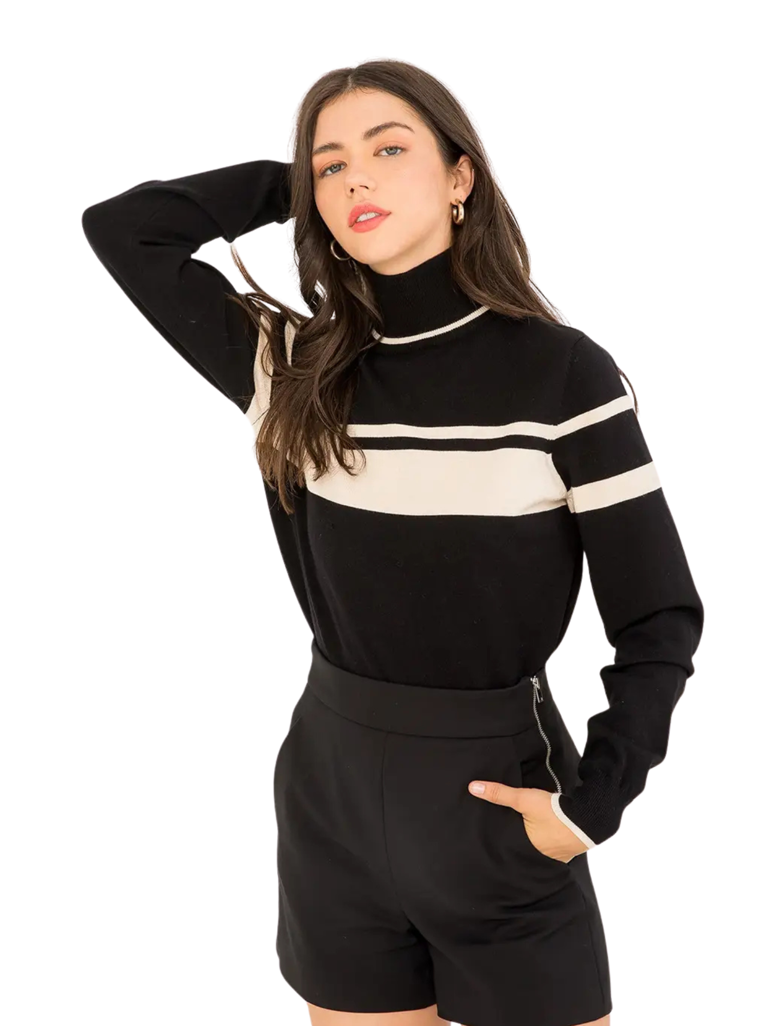 Chelsea Striped Mock Neck Sweater