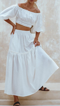 Bali ELF Annabelle boho linen maxi skirt in white