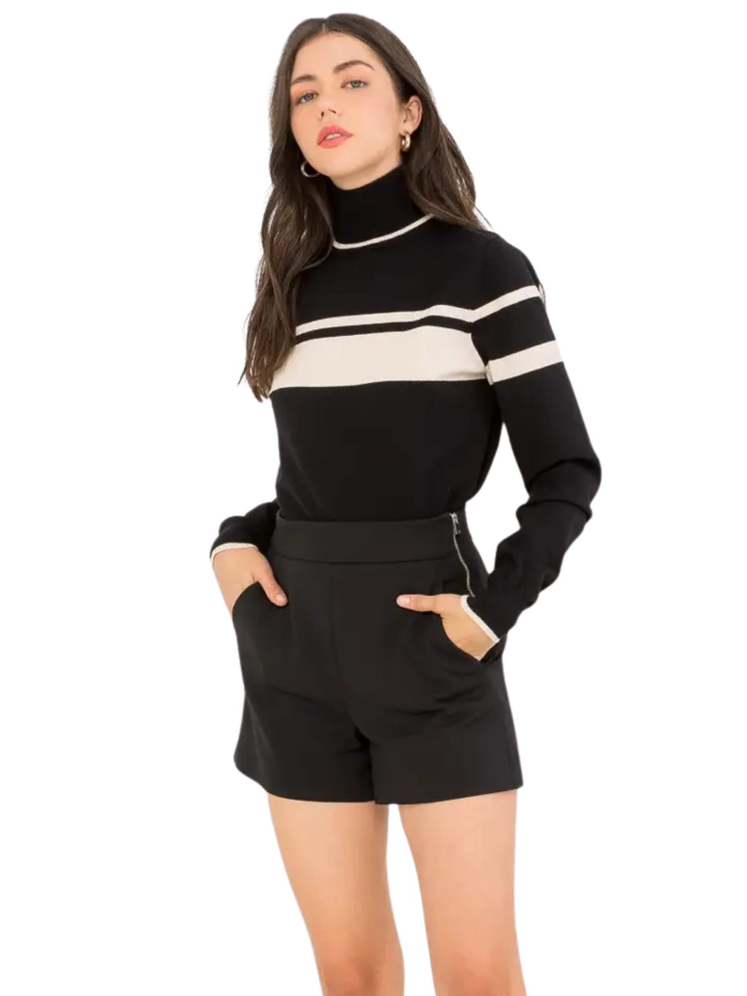Chelsea Striped Mock Neck Sweater