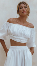Bali ELF Annabelle Linen Cropped Top in White