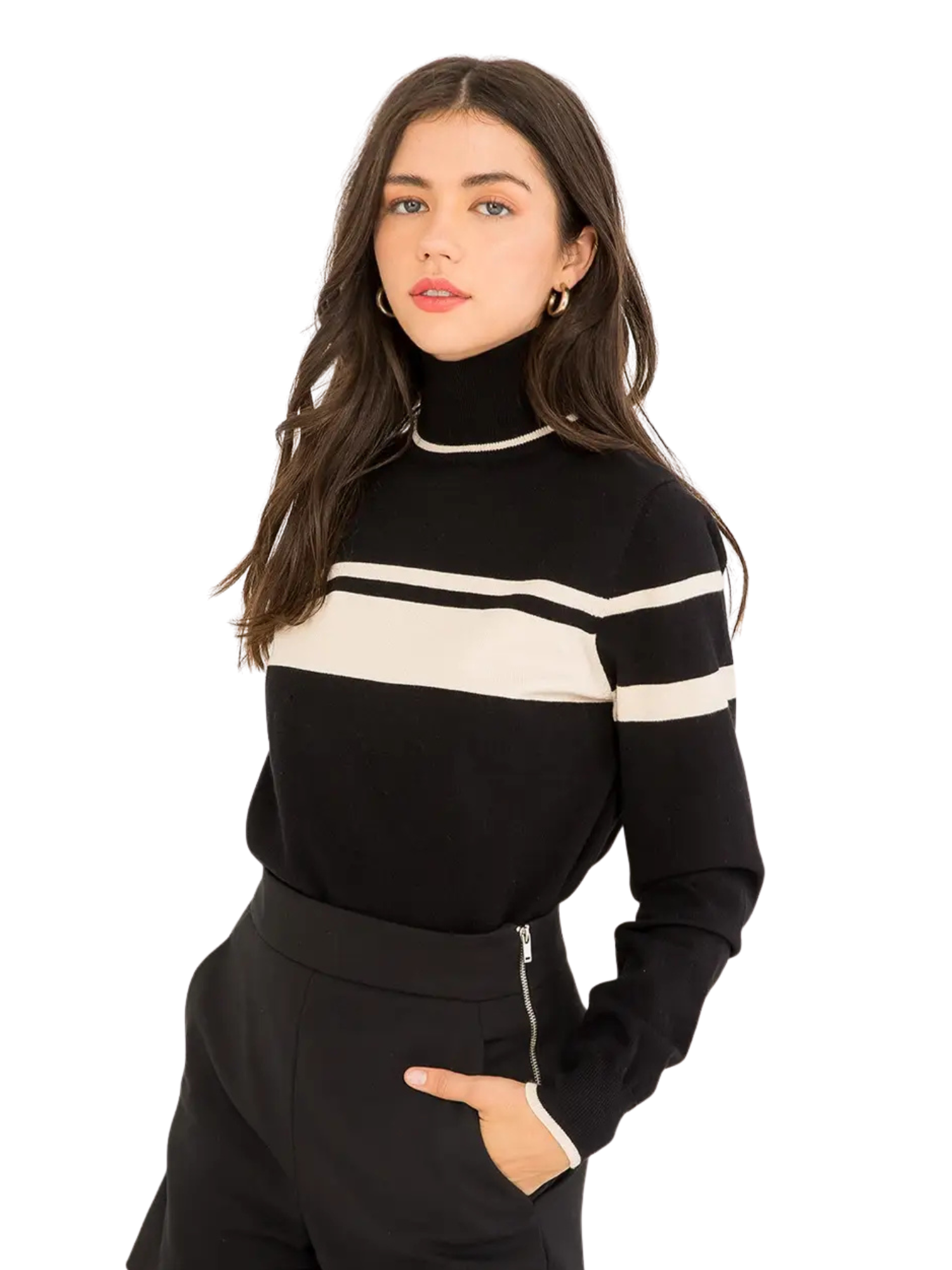 Chelsea Striped Mock Neck Sweater