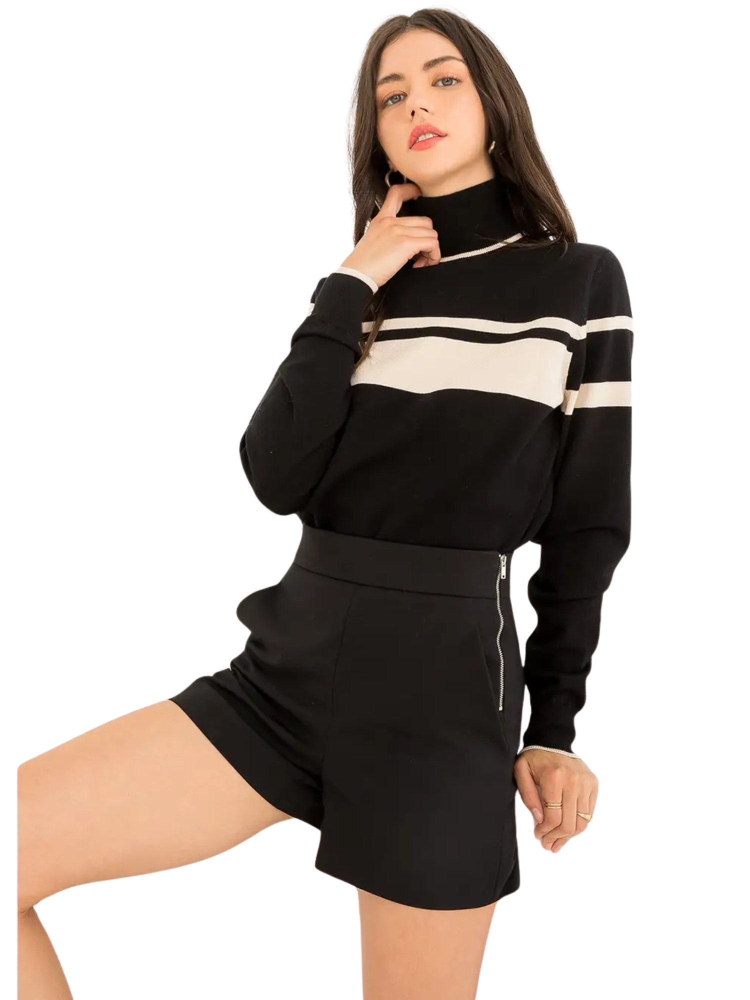 Chelsea Striped Mock Neck Sweater