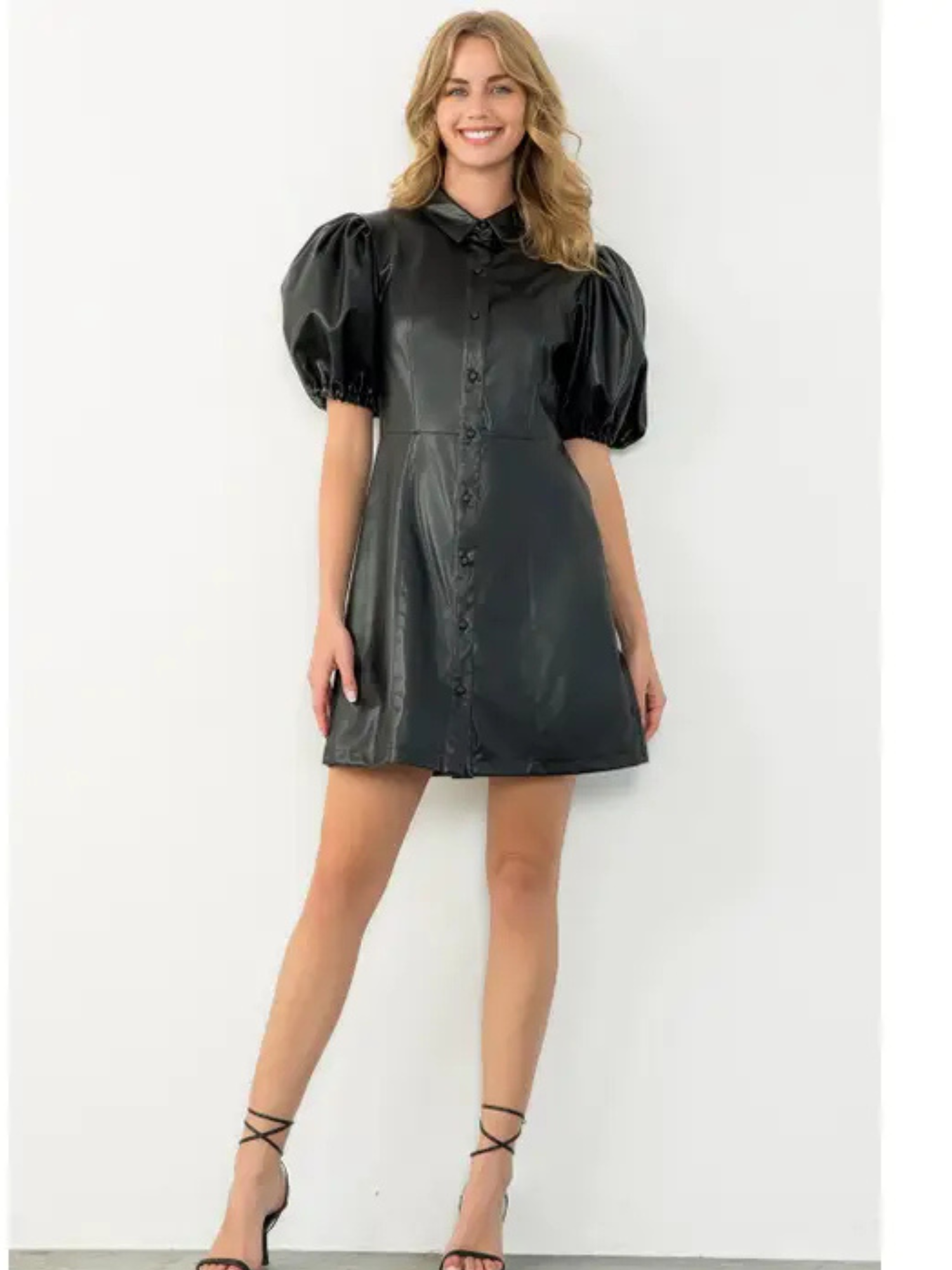 Romy Faux Leather Button Up Dress