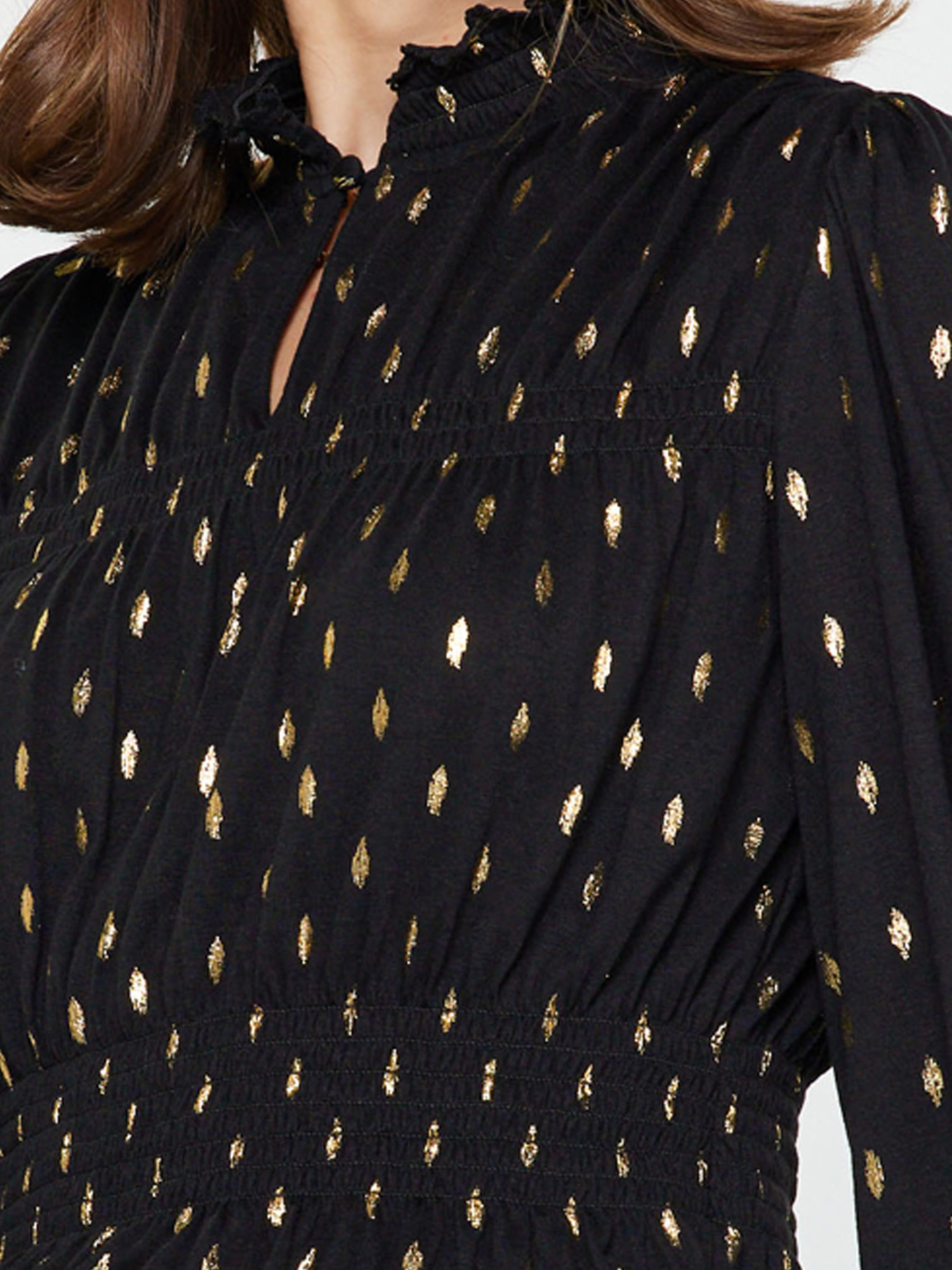 Celeste Metallic Foil Dot Peplum Top