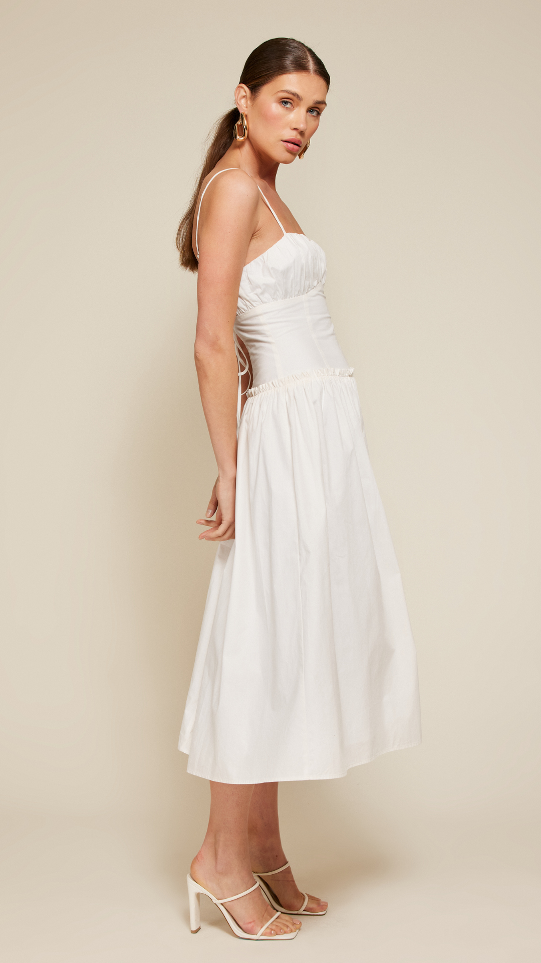 Line + Dot Maison Corset Midi Dress- Ivory Mod39 Line + Dot Maison Corset Midi Dress- Ivory Mod39