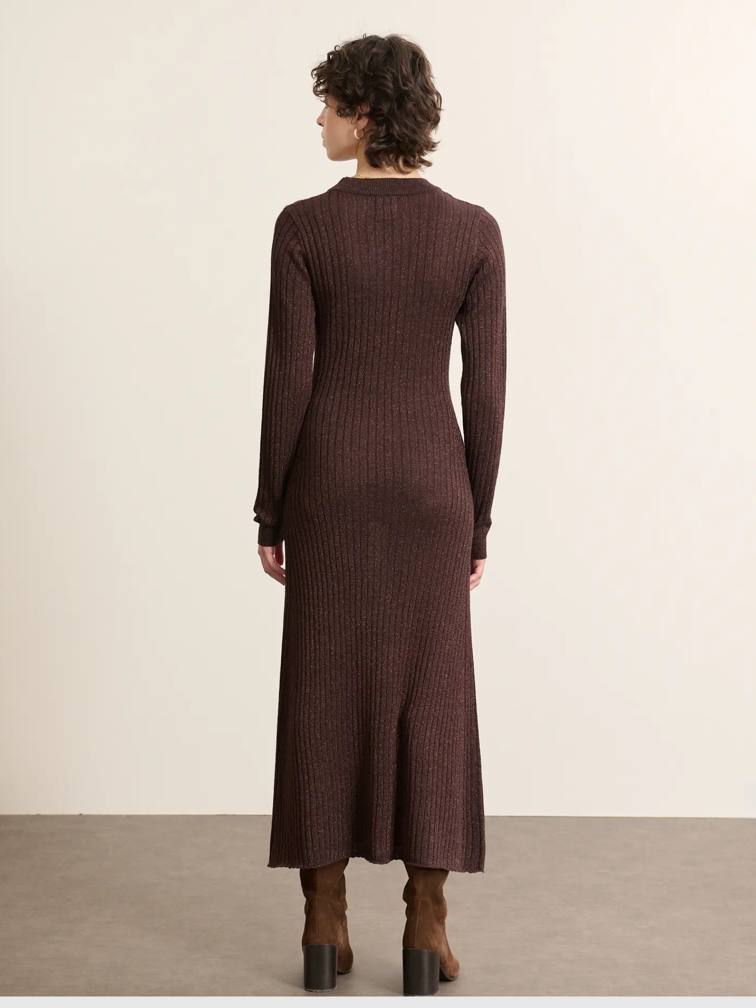 Tipi Chocolate Lurex Ribbed Knit Dress