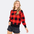 Gingham Check Knit Sweater- Red/Black